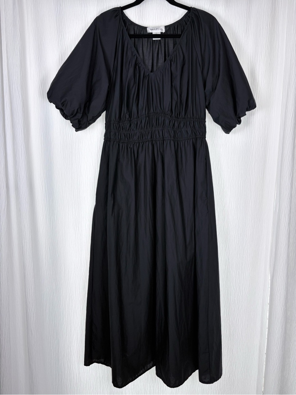 Bailey/44 Black Cotton Puff-Sleeve Maxi Dress, Size Large
